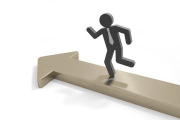 Businessman running. Three-dimensional arrow. 3D illustration