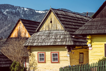Fototapeta na wymiar Colorful wooden houses in Vlkolinec village