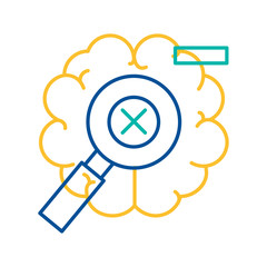 Magnifying Glass on Mistake Sign Icon Thin Line