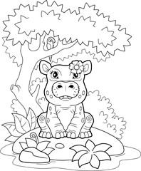 little cute hippo, coloring book, funny illustration