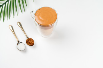 Trendy Korean dalgon coffee drink. An interesting variant of a milk drink with instant coffee