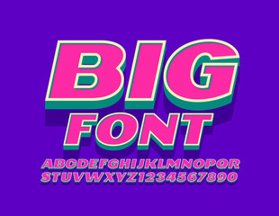 Vector Bright Big 3D Font. Creative Alphabet Letters and Numbers