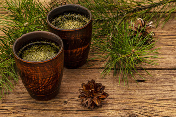 Pine needle tea, sollip-cha, traditional Korean beverage. Alternative medicine, healthy life style