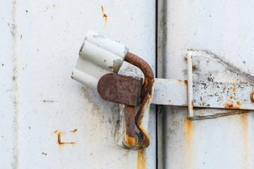 aged rusted metall gate closed steel old padlock safety