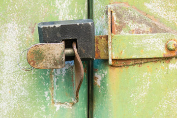 aged rusted metall gate closed steel old padlock safety