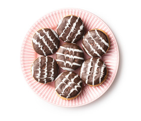 Sweet dessert with chocolate cream and chocolate icing