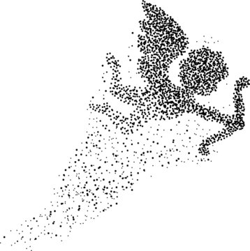 Little Cupid formed by a magical trail of flying points