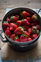 Strawberries in colander, fresh, season 