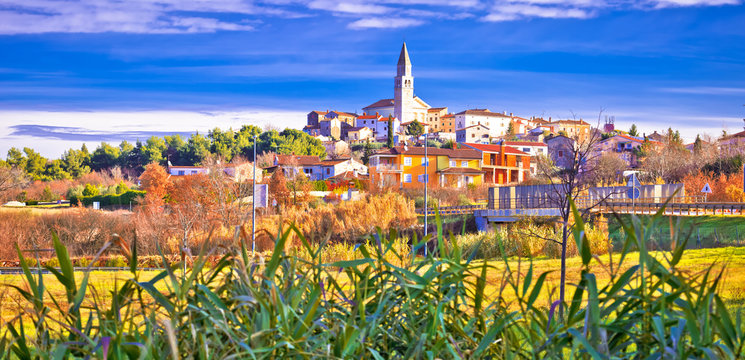 Istrian town of Visnjan panoramic colorful view