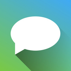 Speech bubble icon. White Icon with gray dropped limitless shadow on green to blue background. Illustration.
