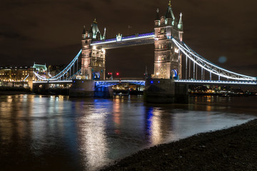 Night photo with illuminated tower bridge in London