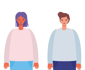 Woman and man avatar cartoon vector design