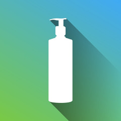 Gel, Foam, Liquid Soap. Dispenser Pump Plastic Bottle. White Icon with gray dropped limitless shadow on green to blue background. Illustration.