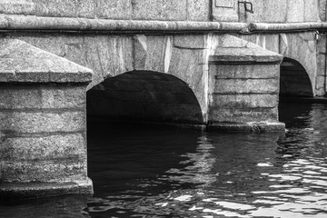 A stone bridge on the Neva River in St. Petersburg