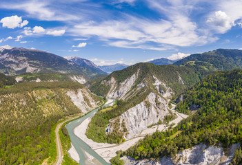 Fototapeta na wymiar Aerial view of the Rhine gorge, or the Grand Canyon of Switzerland, near Flims in Canton Graubünden