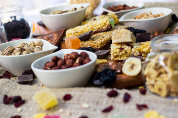 Granola bars with healthy nuts and dried fruits