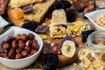 Granola bars with healthy nuts and dried fruits