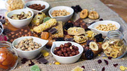 Granola bars with healthy nuts and dried fruits