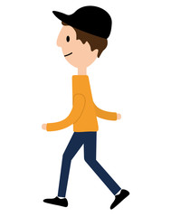 Teenager in a cap, jacket, pants and sneakers. A flat cartoon character, isolated on white background. Front, side and rear view. Colored Vector illustration