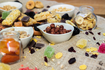Granola bars with healthy nuts and dried fruits
