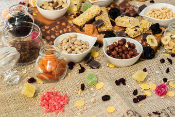 Granola bars with healthy nuts and dried fruits