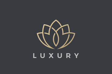 Flower Logo Lotus abstract Luxury design for Cosmetics Fashion Jewelry SPA Beauty salon company business brand. Gold Plant Logotype concept outline icon.