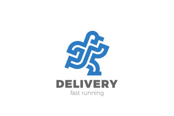 Delivery Man Running Logo design vector template Linear Outline style.