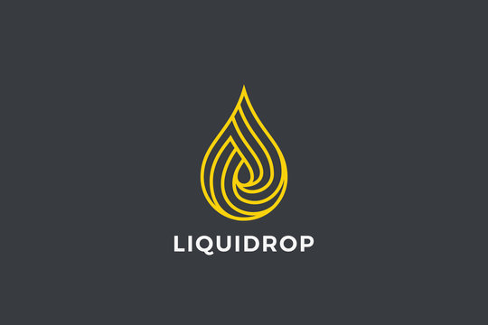 Water Droplet Drop Logo design vector template Linear Outline style. Natural Mineral Aqua Drink Oil Liquid Energy Logotype infinity concept icon.