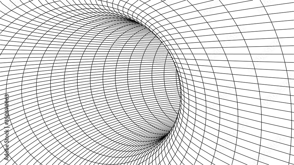Poster technology wireframe tunnel on white background. futuristic 3d vector grid.