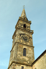 Stone Church Spire & Clock seen from Below 