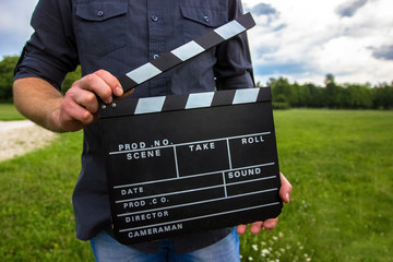 Film slate on the film set
