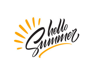 Fototapeta na wymiar Hello summer handwriting lettering isolated on white background. Vector illustration