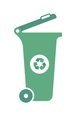 Vector green icon symbol bin recycling. Isolated on white background.