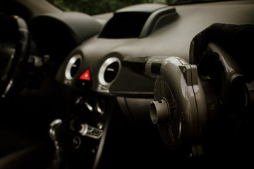 Technician cleaning the pipes of the car's air conditioning. Maintenance and repair concept of the...