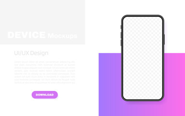 Smartphone blank screen, phone mockup. Template for infographics, presentation or mobile app. UI interface design. Modern vector illustration