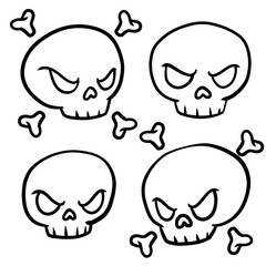 Human skull and crossbones. Dead man head. Pirate flag Jolly Roger. Funny cartoon flat illustration. Set of symbol of robbers and Halloween