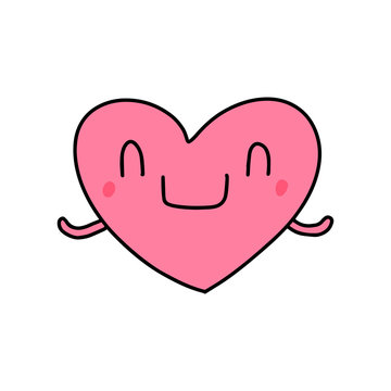Meditating heart symbol doodle illustration icon in cartoon comic kawaii face