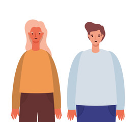 Woman and man avatar cartoon vector design