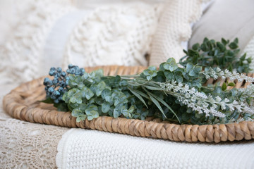 Flat basket with flowers