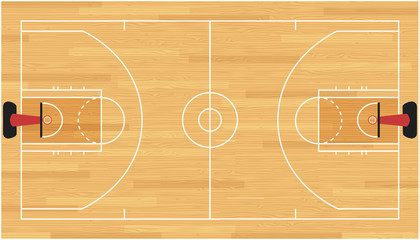Basketball court floor with hardwood texture. Vector illustration.