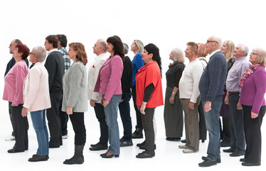 Profile view of a group of people isolated over a white background