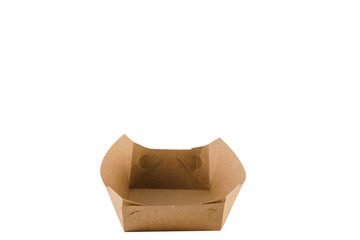 Eco-friendly natural plate for food with empty space. Disposable ecological utensils on white background. Sustainability of planet. Cardboard plate made of fiber of bamboo and bagasse.