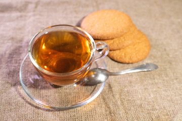 Delicious tea with fresh oatmeal cookies. Light breakfast