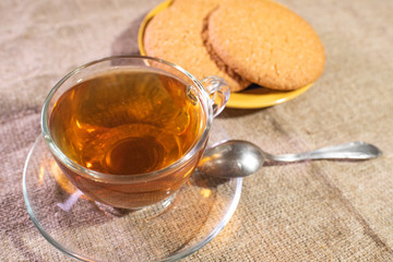 Delicious tea with fresh oatmeal cookies. Light breakfast