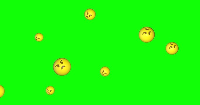 Rain of emojis angry falling on green screen background. Mad emoticons flying in chroma key. Social media concept. 4k animation