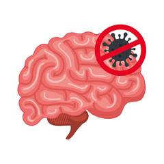brain with stop covid19 signal vector illustration design