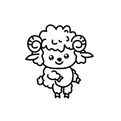Chinese New Year kawaii zodiac animals clipart on a white background,Sheep, ram, lamb