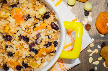 Diet food, oatmeal with dried fruits