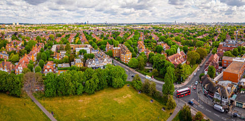Aerial view of Turnham Green in the morning, London, UK