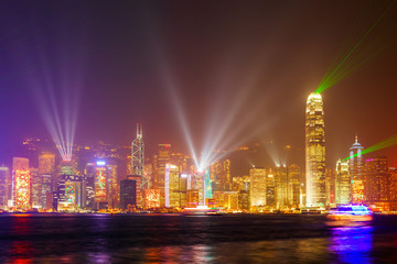 Fototapeta na wymiar Hong Kong city light show skyline